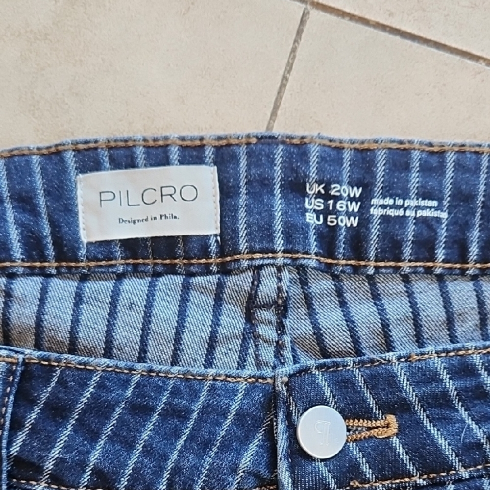 Anthropologie Kayden Cuffed Railroad Stripe Barrel Jeans sz 16W, run large!! - Picture 3 of 6